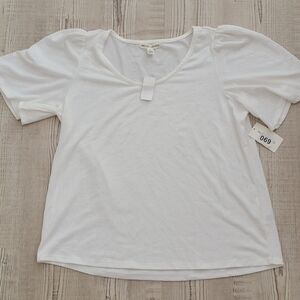 New York Laundry Textured White Short Flutter Sleeve Women's Top